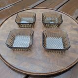 Set of 4 small square bowls - smoked glass - retro design - 70s / 80s
