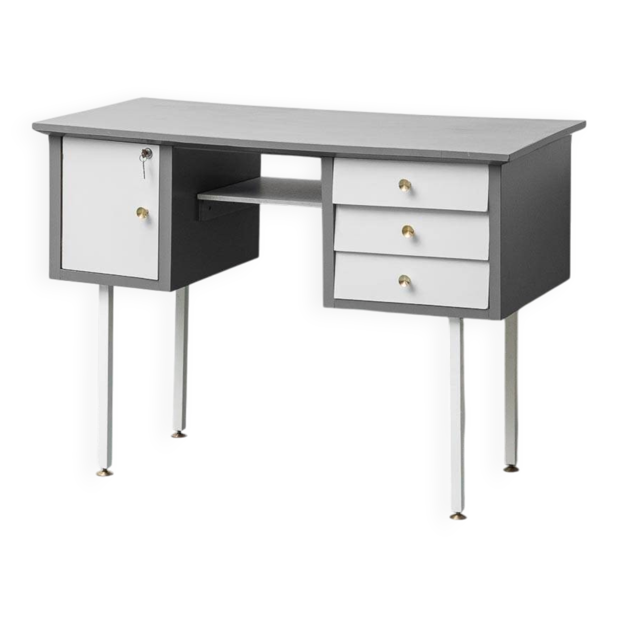 Vintage desk with drawers and metal legs 1970s modernism