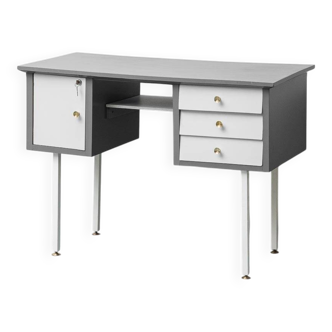 Vintage desk with drawers and metal legs 1970s modernism