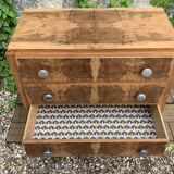 Art Deco chest of drawers in raw walnut burl