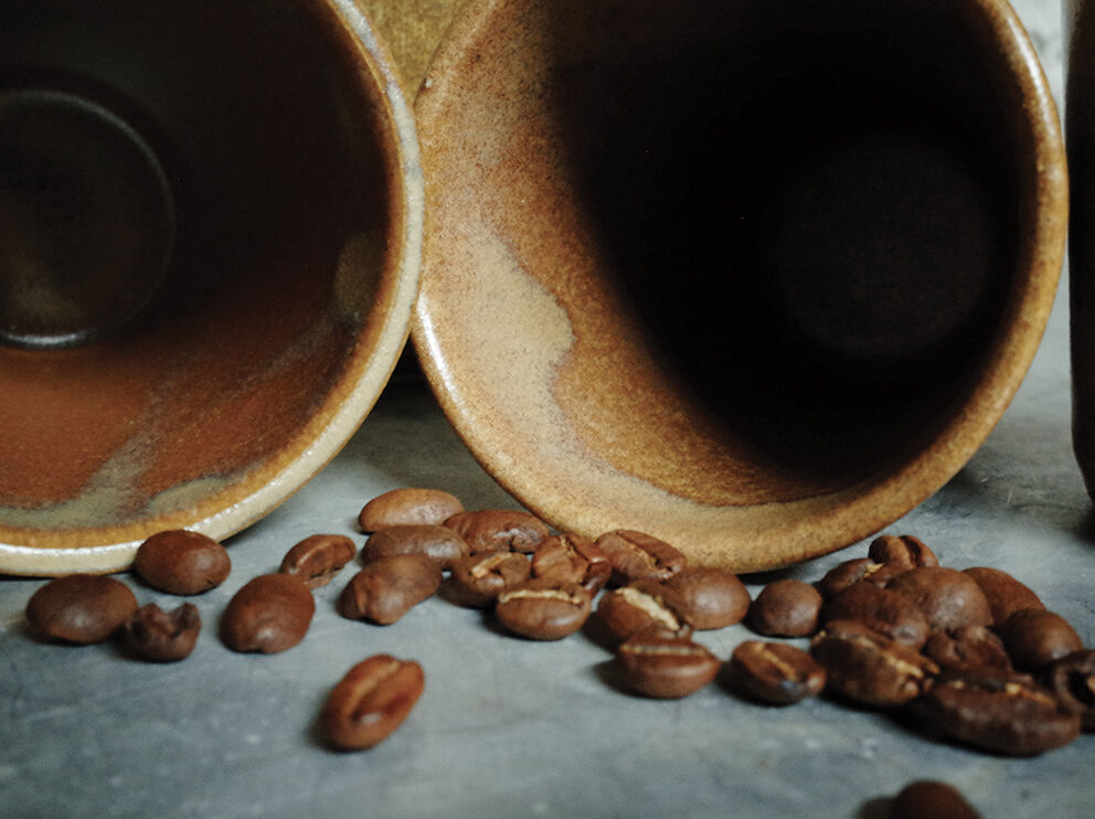 Set of 5 coffee cups in digoin sandstone color "bronze"