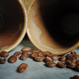 Set of 5 coffee cups in digoin sandstone color "bronze"