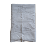 Linen old flat sheet with back embroidered Monogram "RM".
