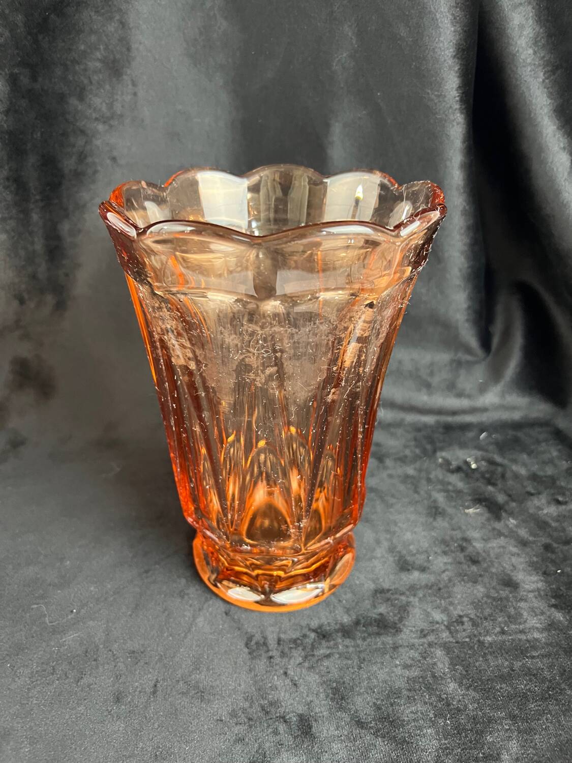 Old large pink glass vase circa 1960