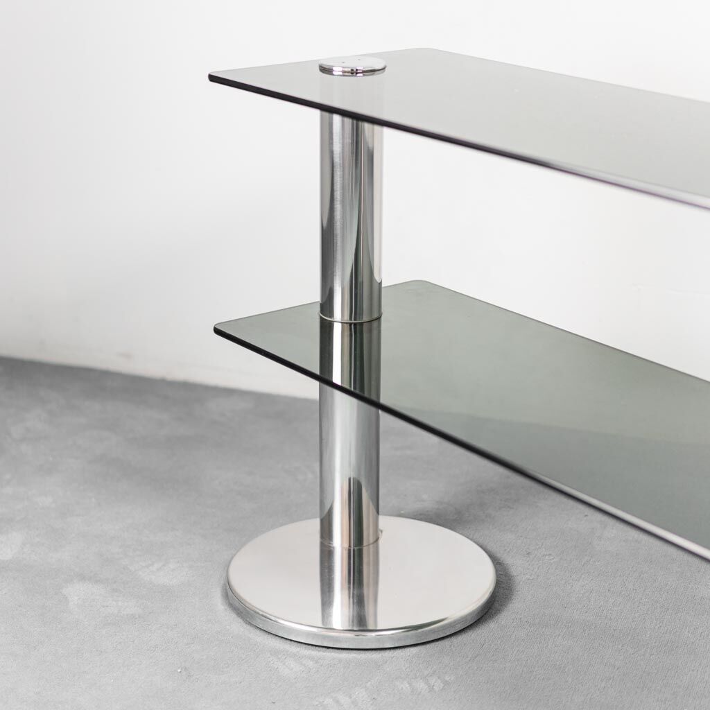 Console table in chromed steel and smoked glass of the 70s vintage