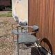 Pair of vintage chrome & grey faux leather armchairs – 1970s design