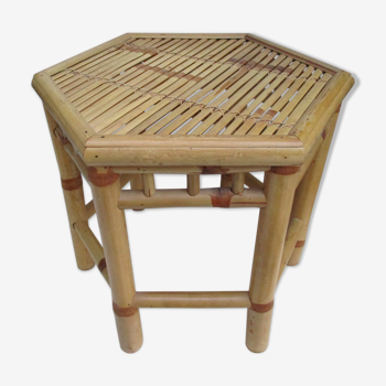 Hexagonal table in vintage bamboo