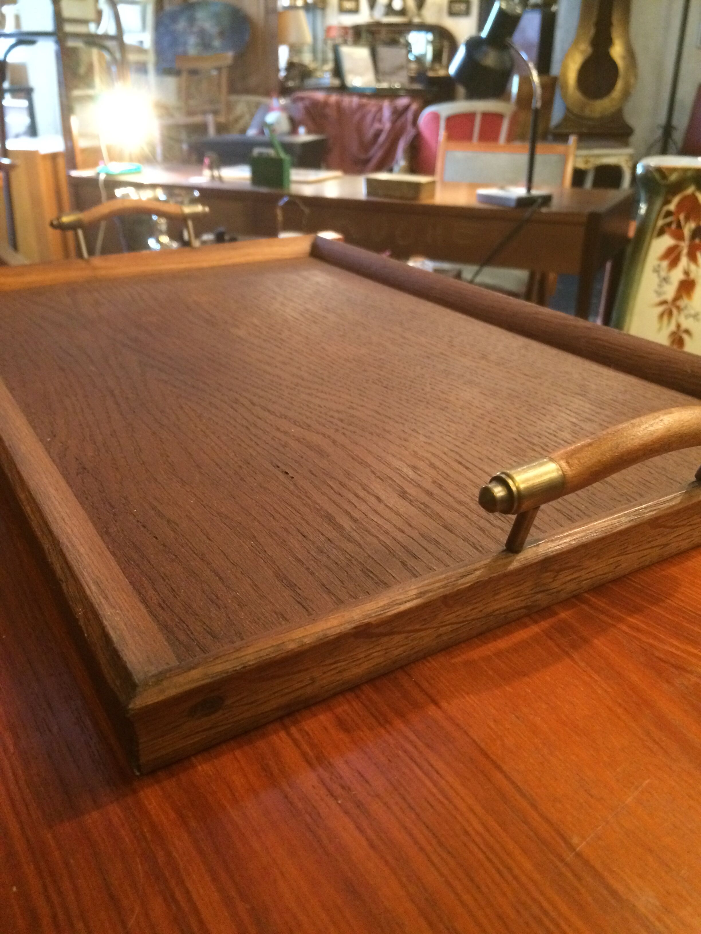 Tray vintage oak with handle