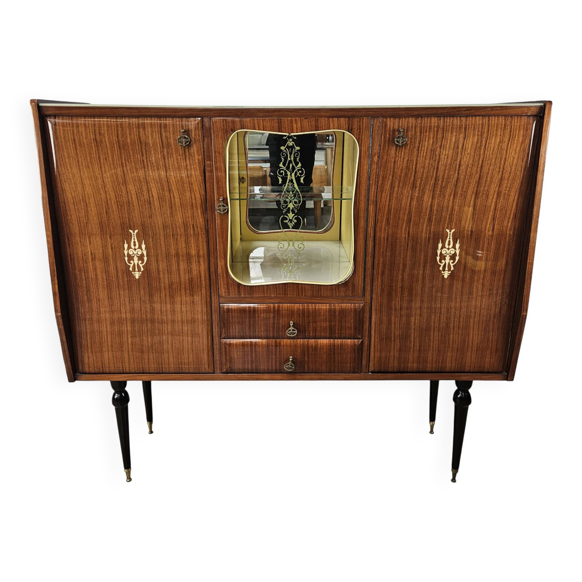 Mid-century 1960s mahogany showcase with glass top