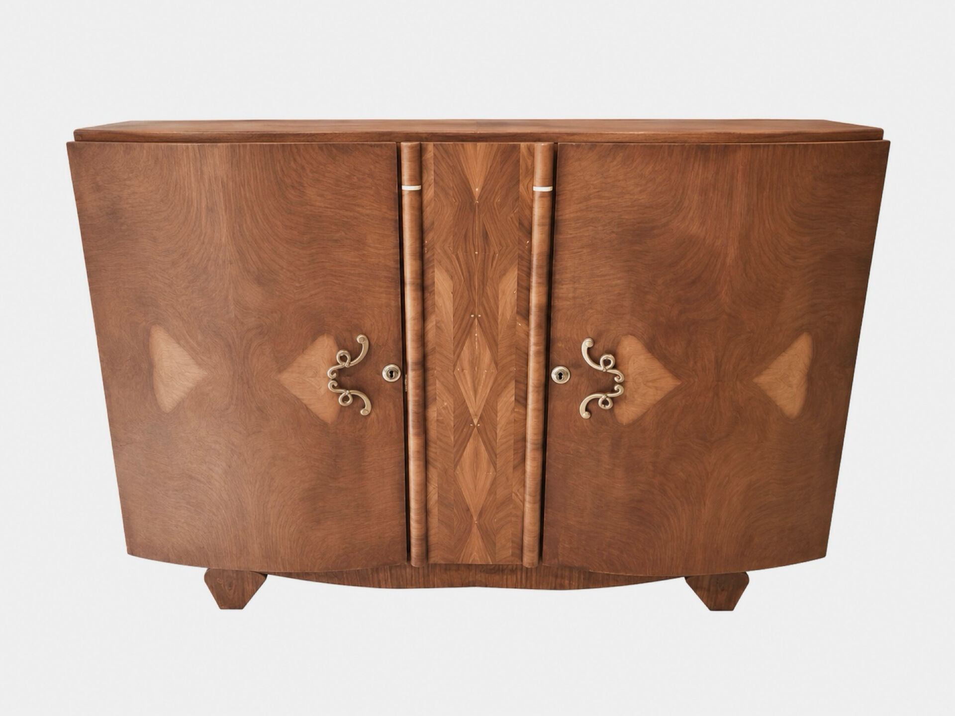 Art Deco curved walnut buffet with marquetry, 1930s