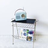 Vinyl record table, record player, magazine rack, 1950s