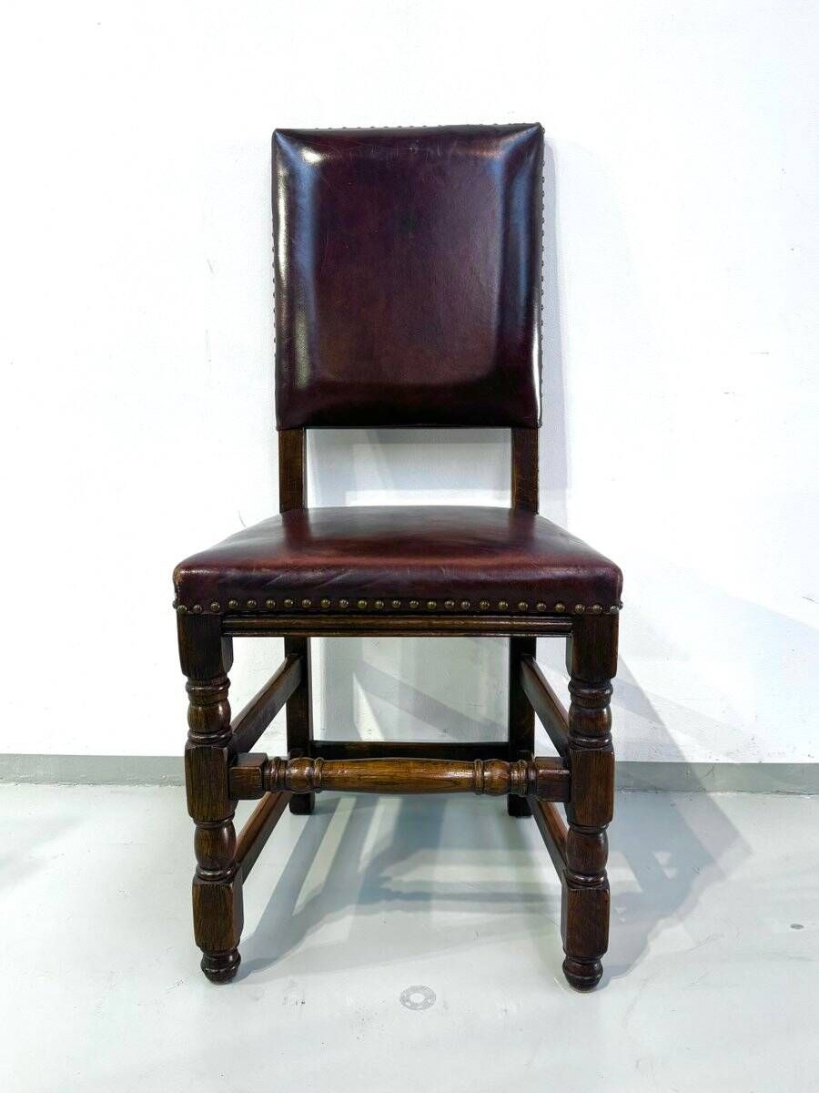 Vintage Handmade French Chairs in Leather & Oak, 1970s.