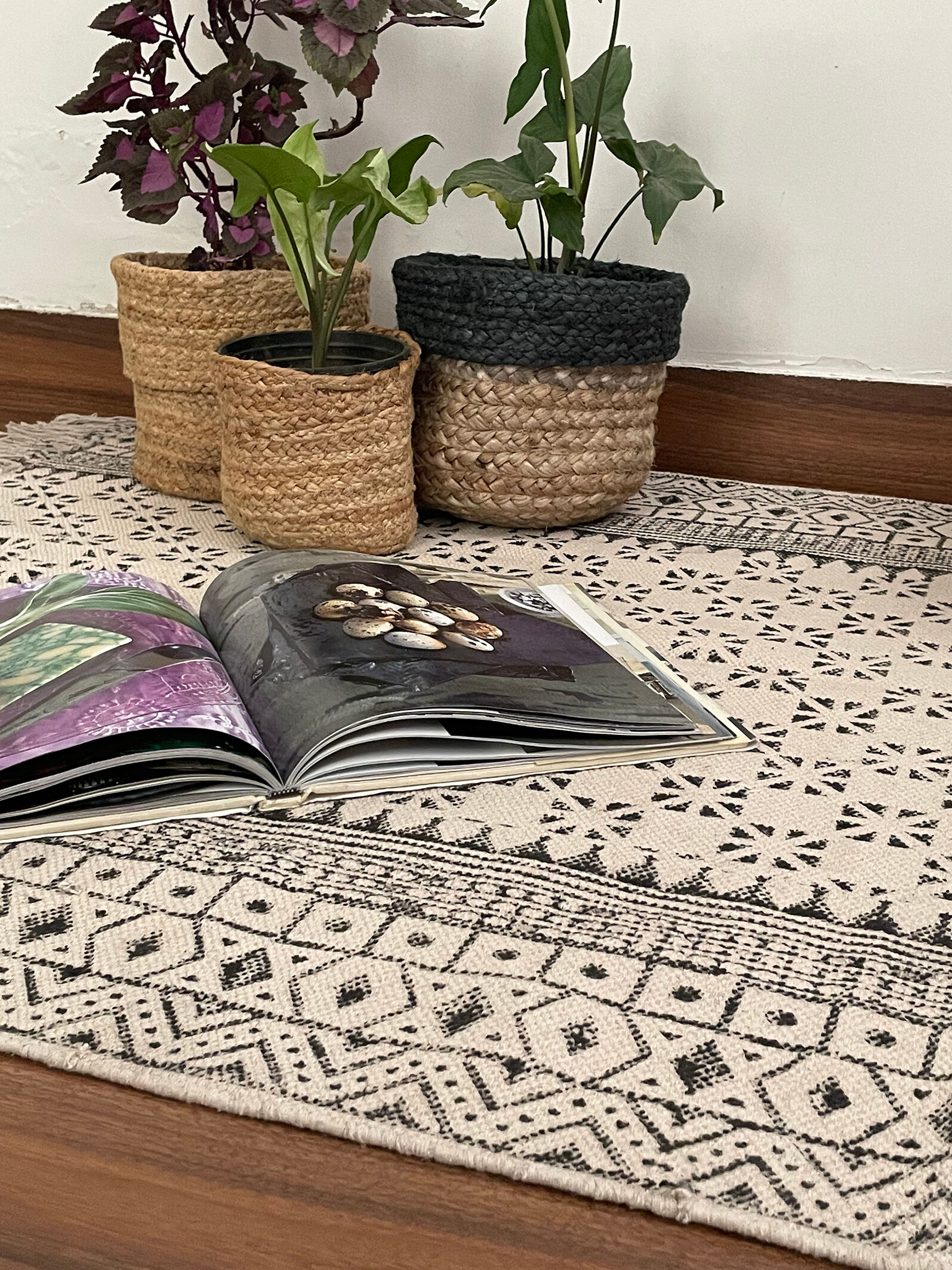 Cotton hand weaved hand block printed picnic rug