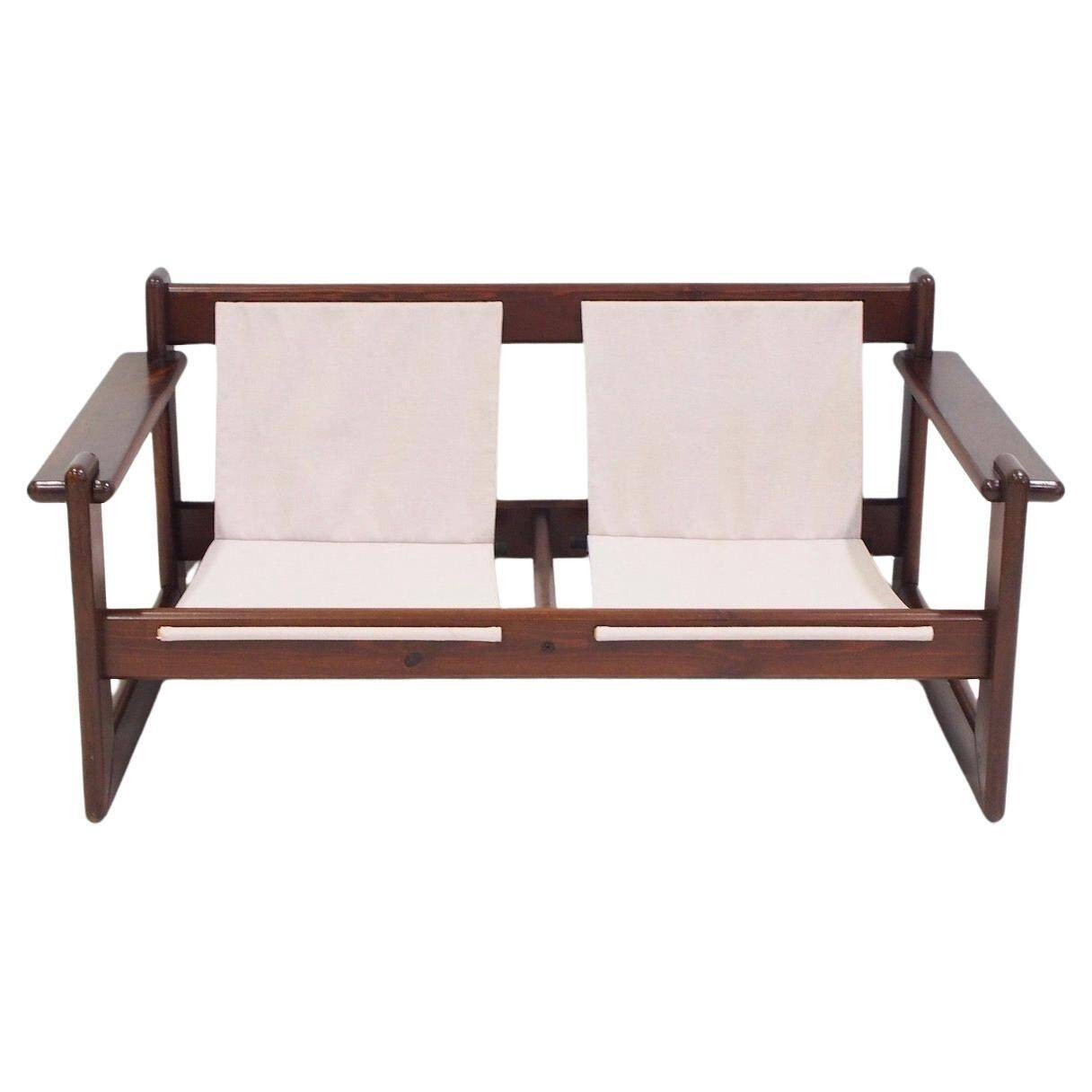 Brazilian walnut sofa and mid-century fabric