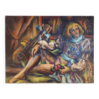 Old large vintage painting signed DEMOULIN from the 1940s.