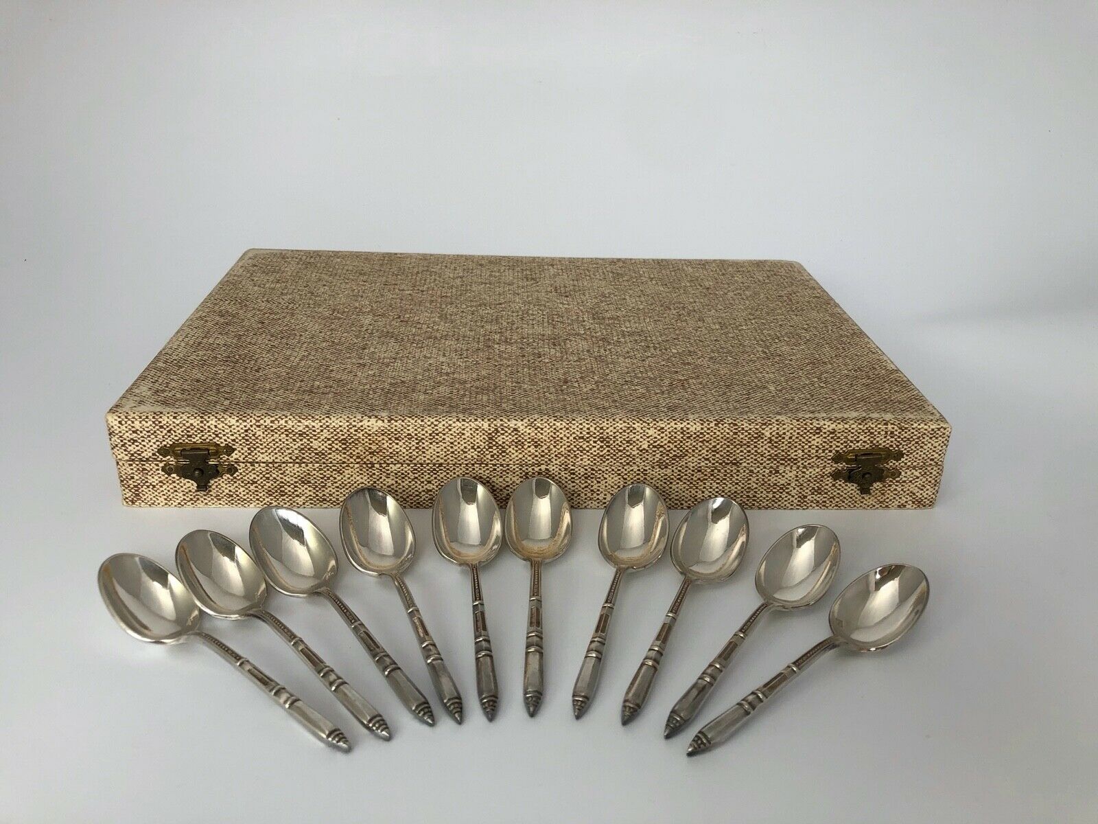 Box set 10 spoons a moka ercuis metal argente louis xvi bamboo baguette