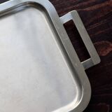 Vintage rectangular tray in shiny silver-plated metal.