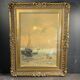 " Boats stranded at low tide " by A. Semlinck, Aquarelle Marine, Bateaux Voiliers, ca 1910