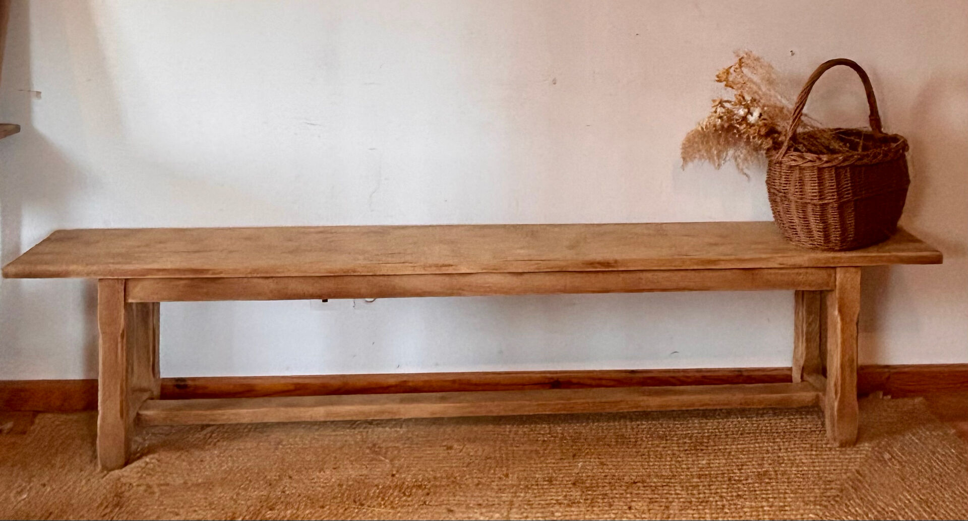 Old farmhouse bench in raw solid oak - 2.2m