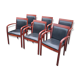 6 contemporary bridge chairs in mahogany wood and black leather