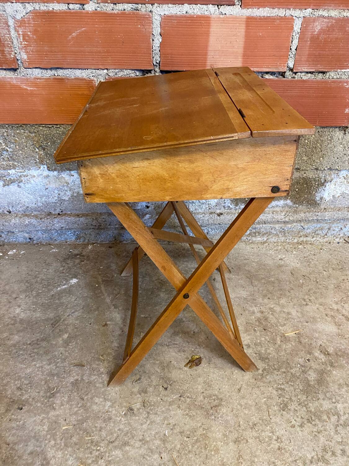Antique children's wooden folding desk with case 50s vintage