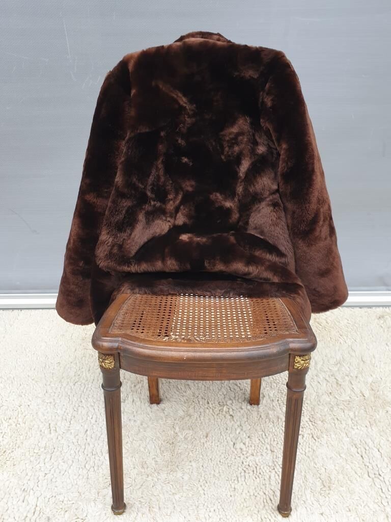 Chair canned 1900 marquetry and bronze louis XVI style