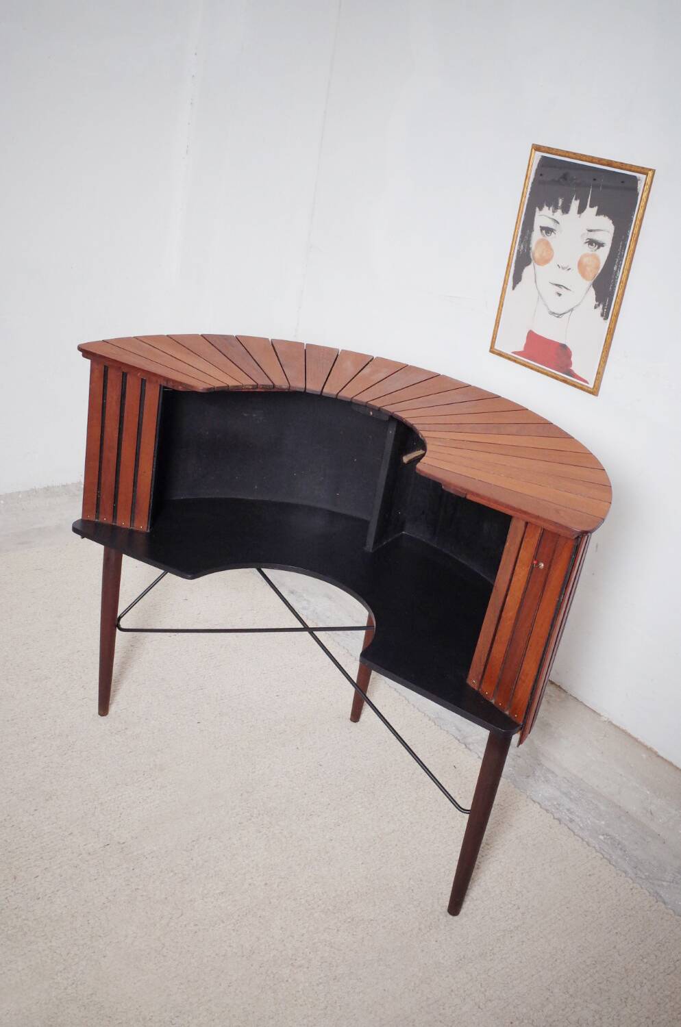 Sika Møbler vintage Bar mit 4 Barhocker aus Teak