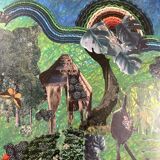 Very large framed surrealist collage by Alain Gaudet 1979