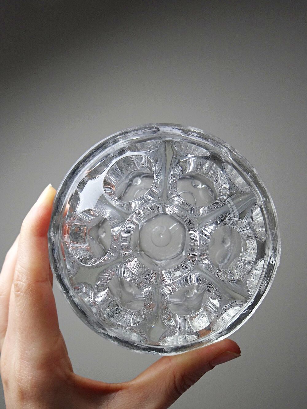 Glass globe flower holder, Reims, 19 holes, vintage 1950-1960