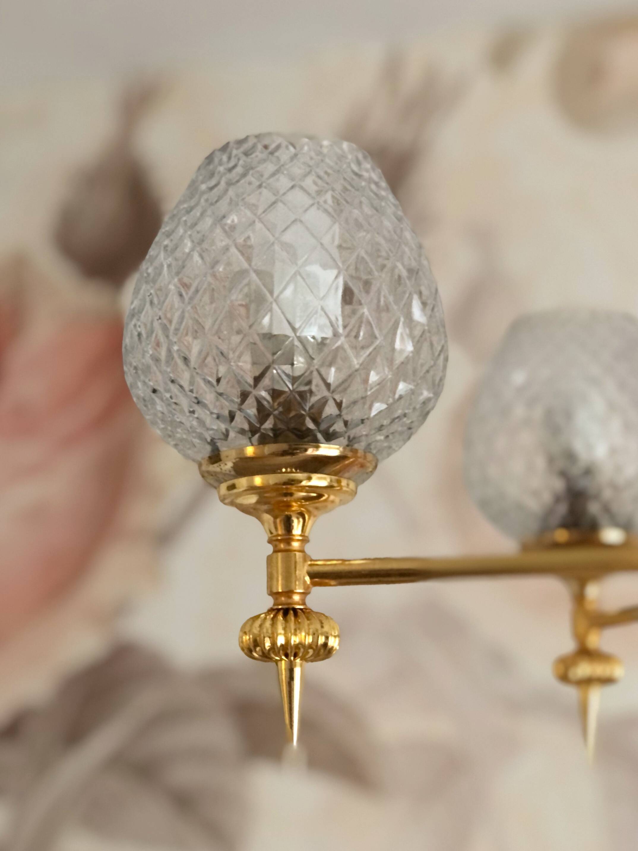 Vintage 5-light chandelier in glass and brass