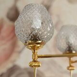 Lustre 5 feux vintage en verre et laiton
