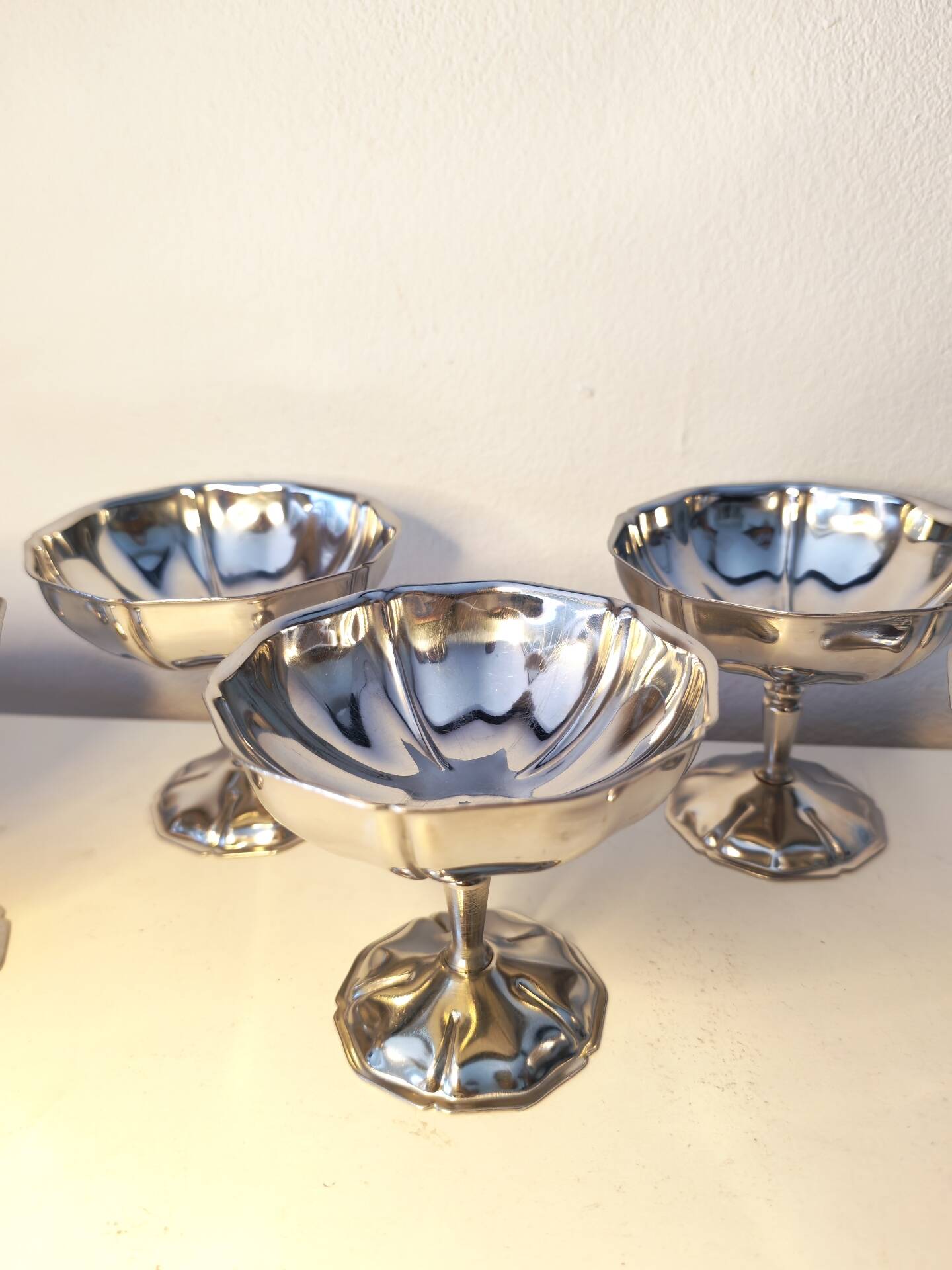 6 coupes à sorbet vintage en acier chromé inoxydable
