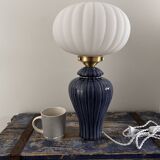 Geometric table lamp with pleated opaline shade