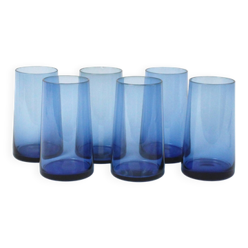 Set de 6 verres à Wiskhy bleu cobalt - verrerie de Boussu