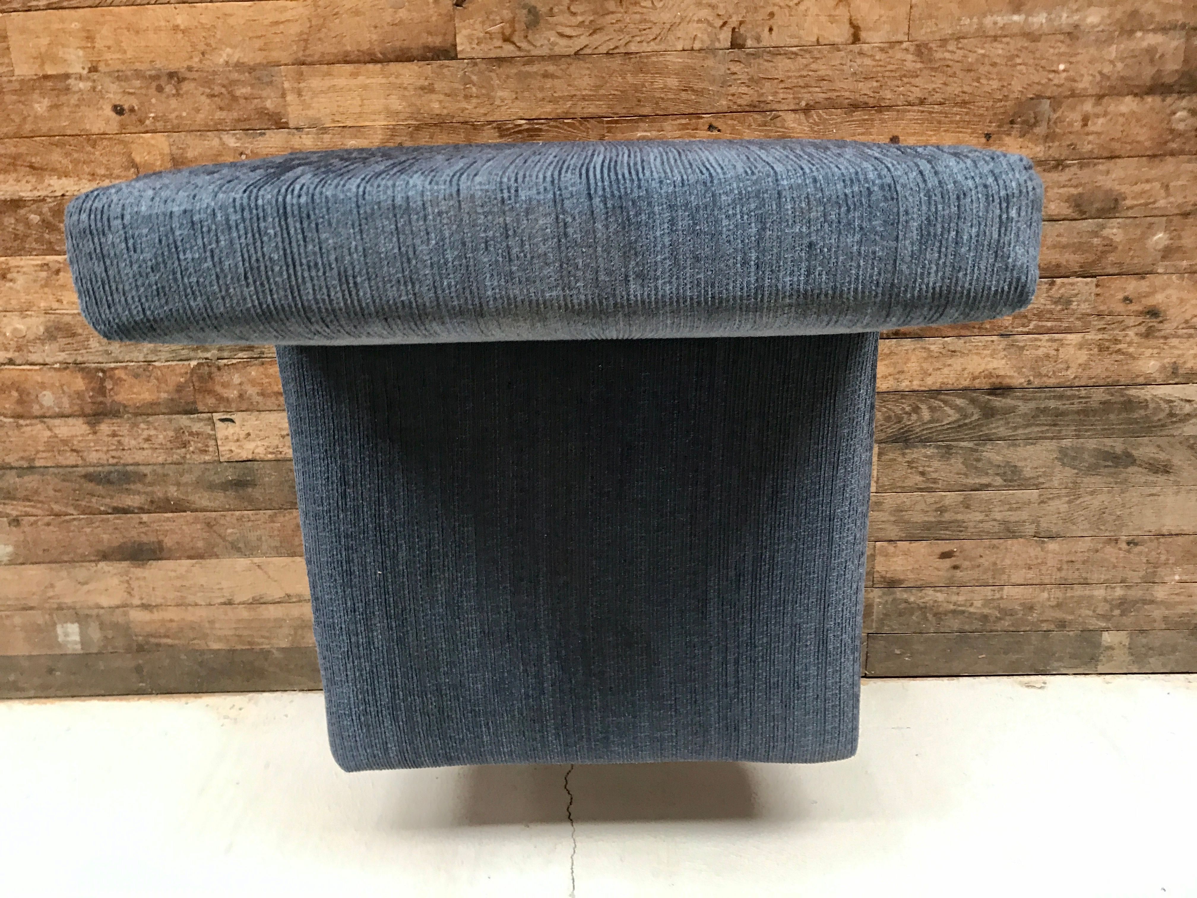 Chrome foot heated chair and vintage blue fabric, 1970