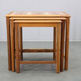 Mid-century Danish oak nesting tables with tile tops