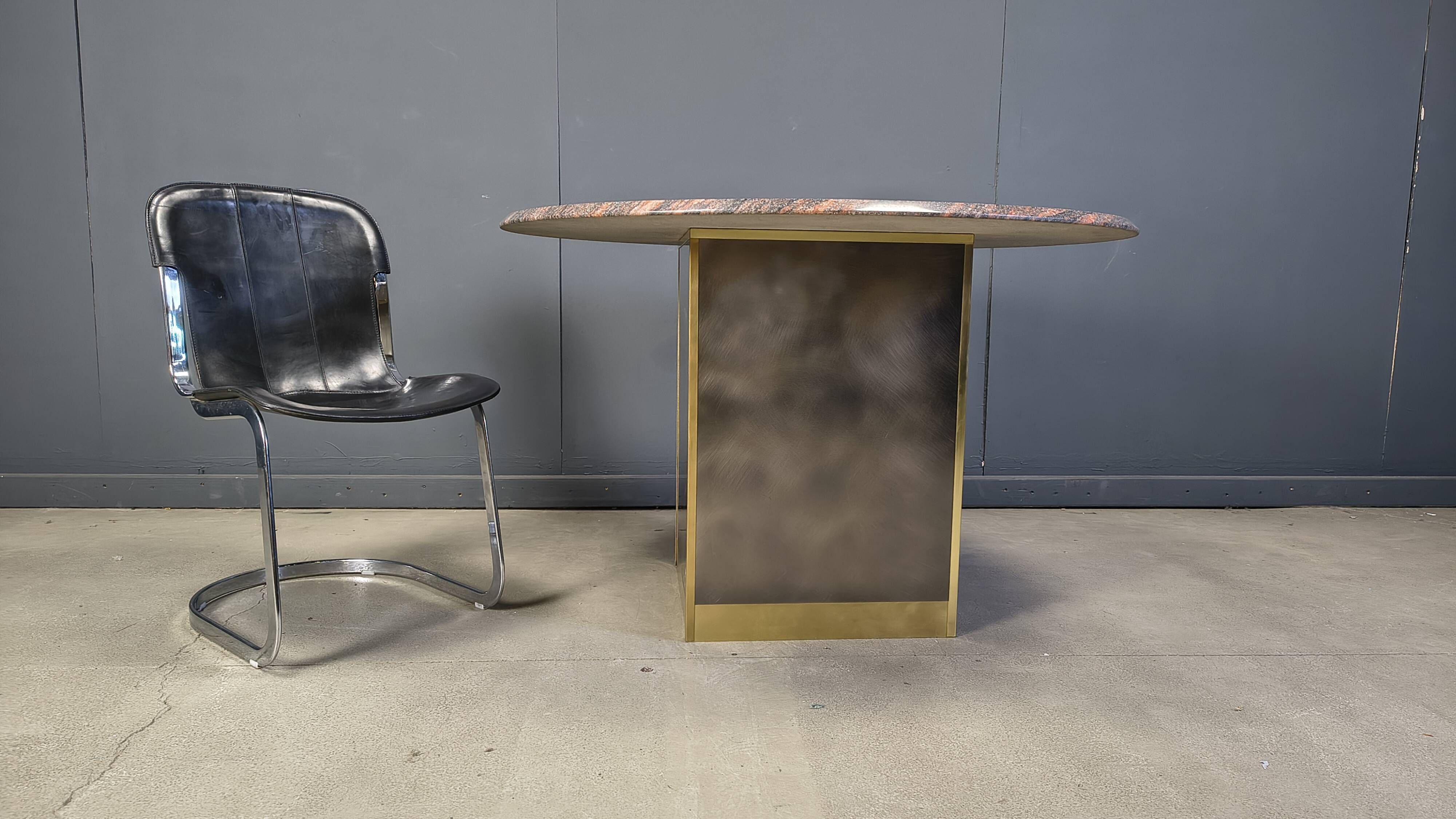 Vintage round granite and brass center table by Belgochrom , 1970s