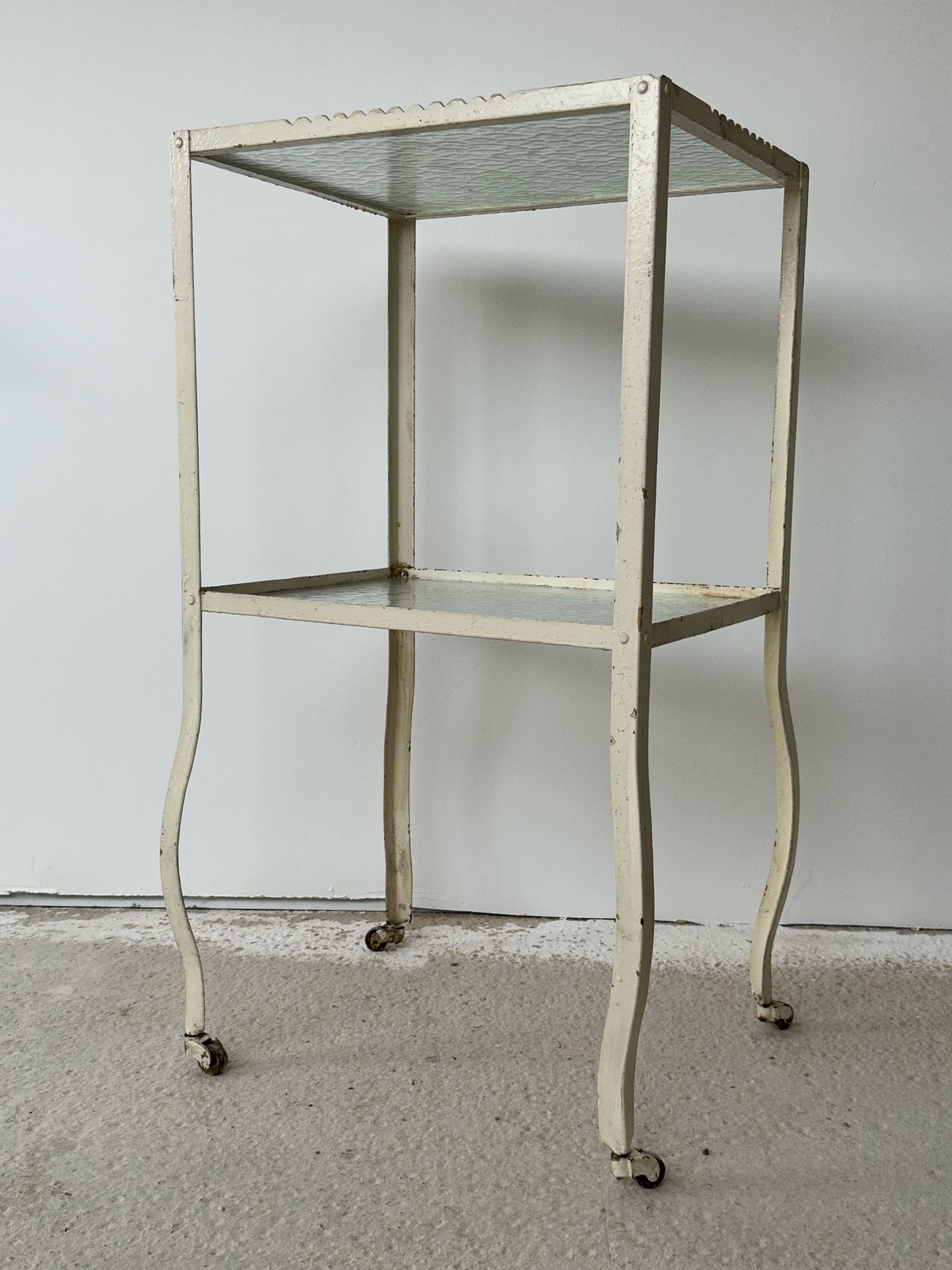 Industrial furniture serving or metal dentist's side table from the 1930s