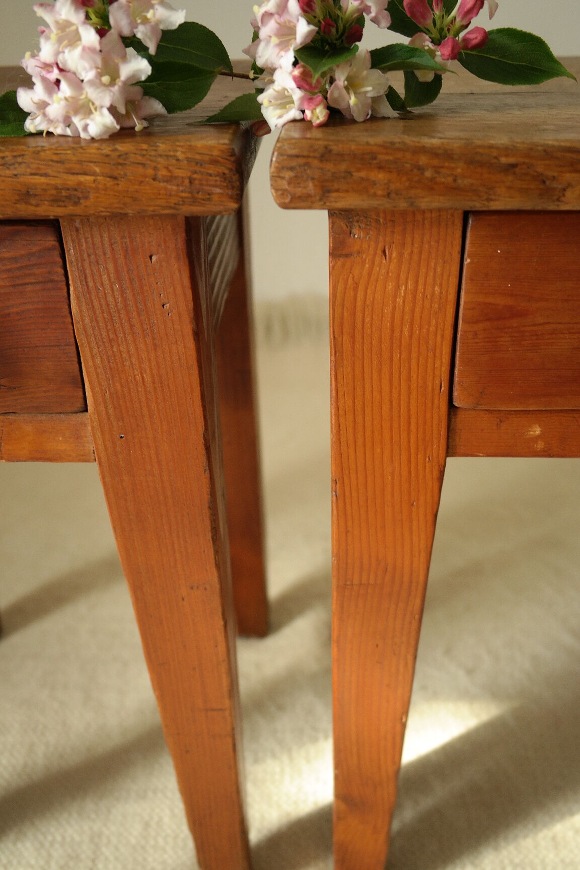 Pair of vintage country bedside tables oak and fir