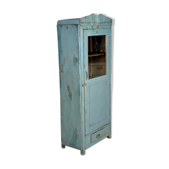 Burmese teak glass cabinet with original blue-gray patina