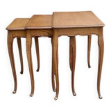 Set of three antique nesting tables in solid oak – cabriole legs