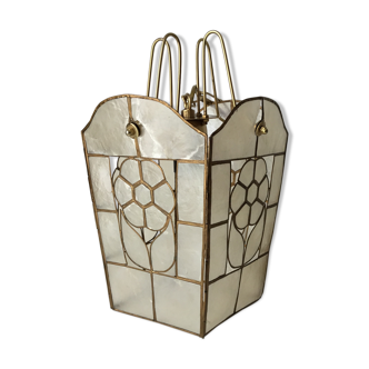 Mother of pearl and brass hanging lamp