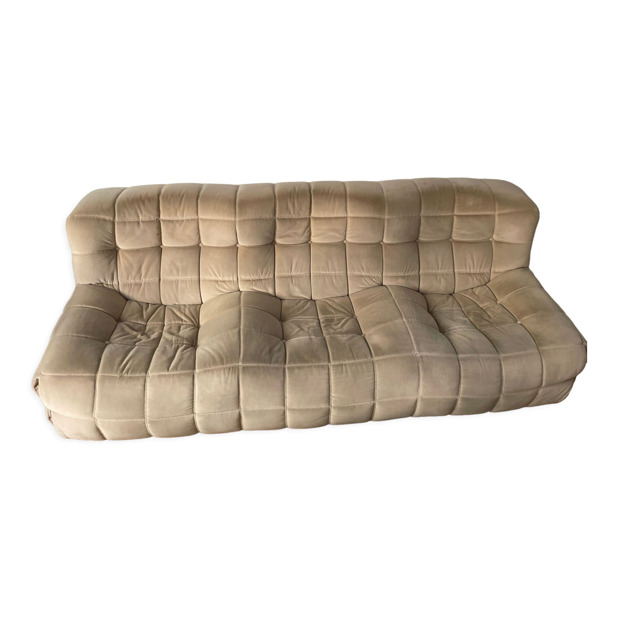 Sofa 3 places Kashima Line Roset velvet beige 70s