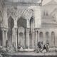 Antique engraving, Court of the Lions, Alhambra, Granada, Spain