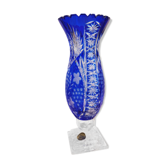 Blown crystal blue vase