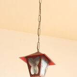 Amsterdam School style butterfly lantern in hammered sheet metal and glass, 1940s