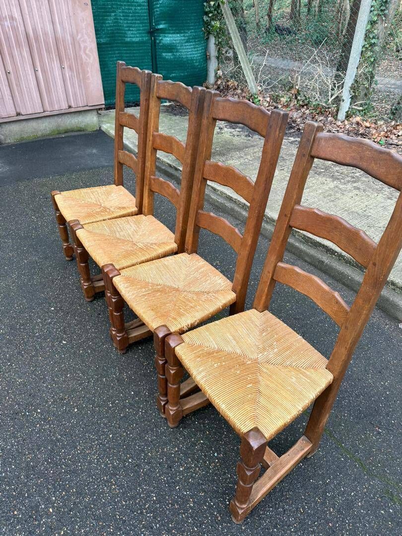 4 dining chairs made of solid wood with straw seats, farmhouse style, medium oak, 20th century, 110cm.
