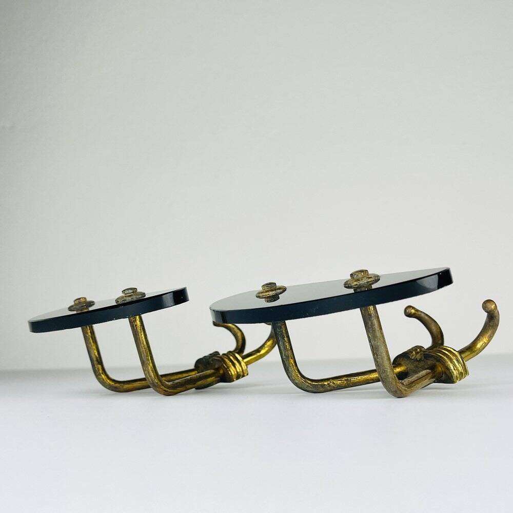 Vintage brass coat hooks, Italy, 1950s, set of 2