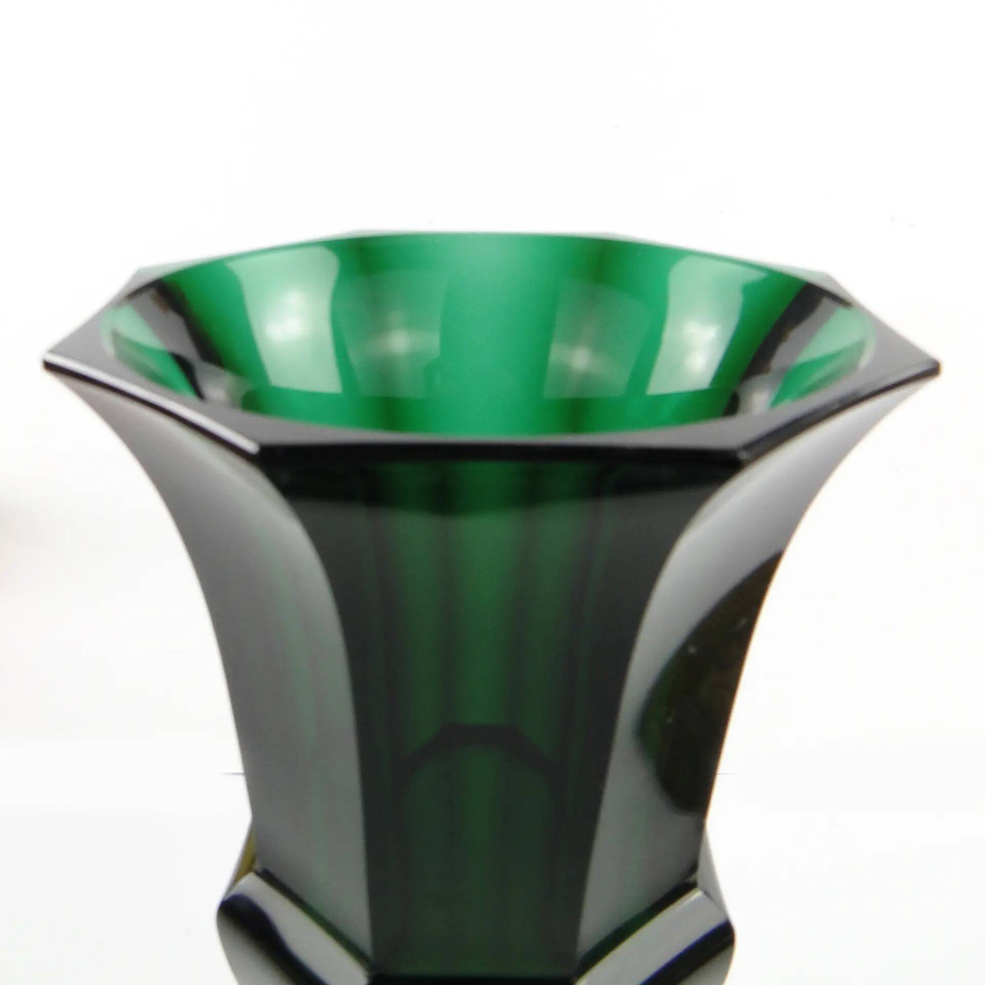 Art Deco vase, green crystal, Moser, Czechoslovakia, 1930s