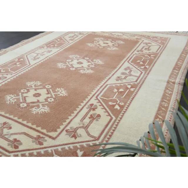1970s Vintage Turkish Oushak Handmade Wool Cotton Brown Area Rug 166x242